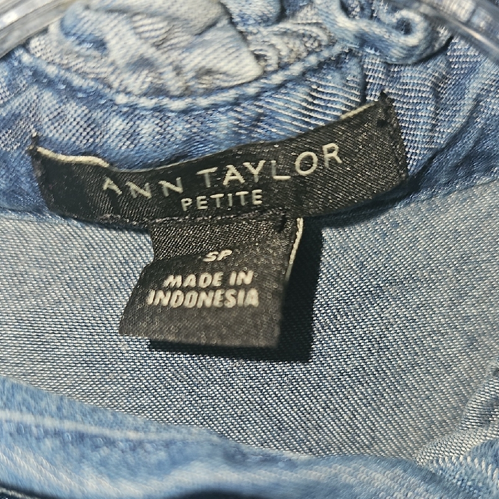 Ann Taylor Indigo Denim Blouse with Bow Tie - Picture 2 of 4